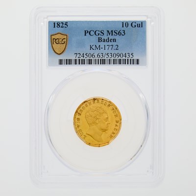 Lot 60 - German States, Baden. 1825 10 Gulden. PCGS MS-63.