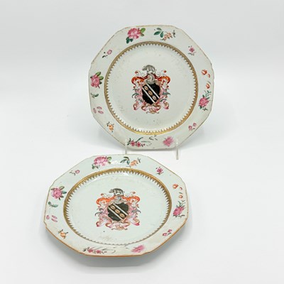 Lot 111 - Pair of Octagonal Chinese Export Armorial Porcelain Plates