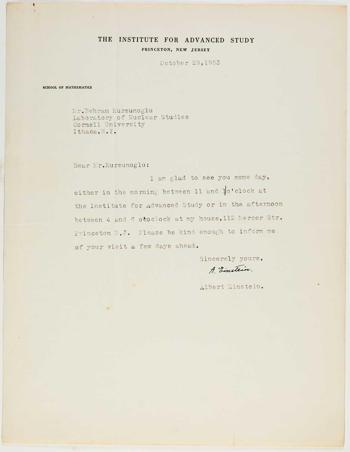 Lot 113 - A letter from Einstein to a fellow physicist