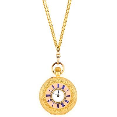 Lot 1146 - Gold and Enamel Pocket Watch with Fob Chain Chain