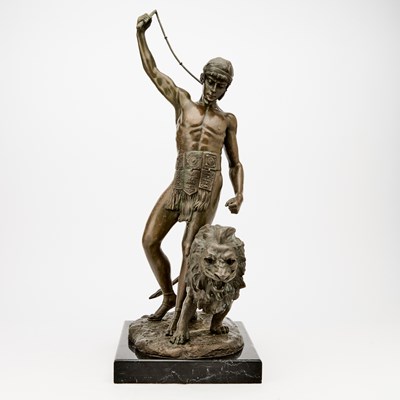 Lot 715 - French Patinated Bronze Figural Group: The Lion Tamer