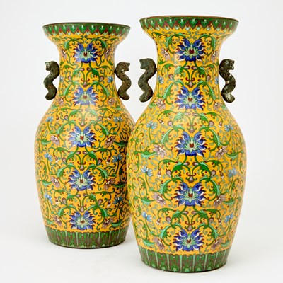 Lot 524 - Pair of Chinese Cloisonne Enamel Vases