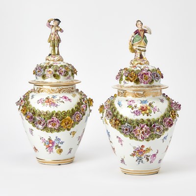 Lot 139 - Pair of German Porcelain Urns and Covers