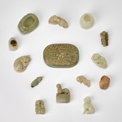 Lot 506 - Group of Fourteen Chinese Jade and Soapstone Carvings