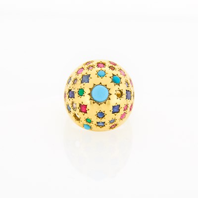 Lot 1151 - Gold, Turquoise and Gem-Set Dome Ring