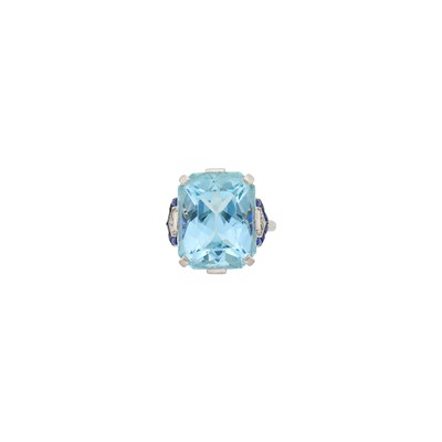 Lot 64 - Cartier Platinum, Aquamarine, Diamond and Gem-Set Ring