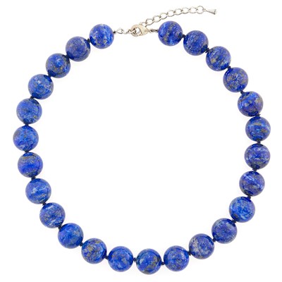 Lot 1188 - Lapis Bead Necklace with Silver Chain and Clasp