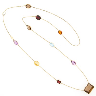 Lot 1034 - Long Gold and Colored Stone Chain Necklace