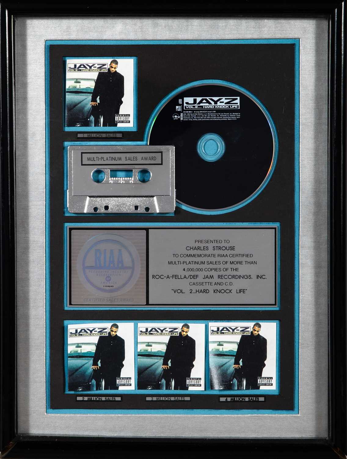 Lot 35 - The multi-platinum sales award for Jay-Z's "Hard Knock Life" album