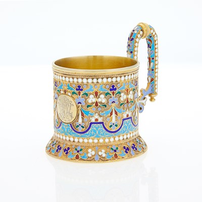 Lot 330 - Russian Silver-Gilt and Cloisonné Enamel Tea Glass Holder