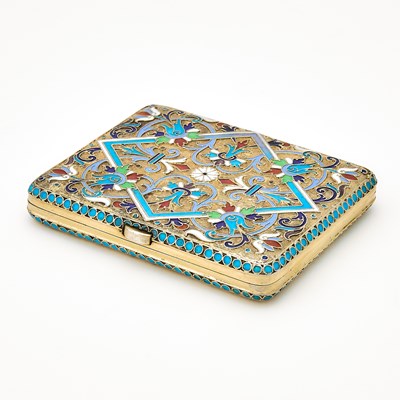 Lot 332 - Russian Silver-Gilt and Cloisonné Enamel Cigarette Case