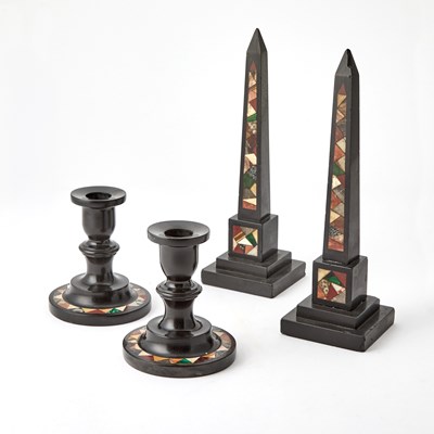 Lot 594 - Pair of English Specimen Marble Obelisks