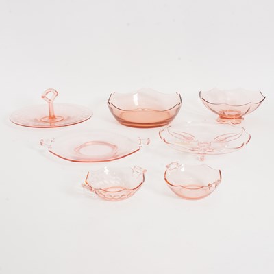 Lot 196 - Collection of Vintage Peach Glass Plates and Serving Dishes