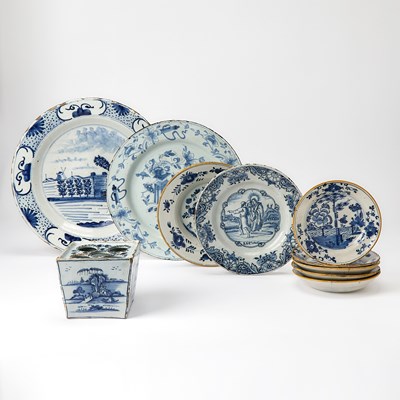 Lot 394 - Group of Blue and White Tin Glazed Earthenware Table Articles