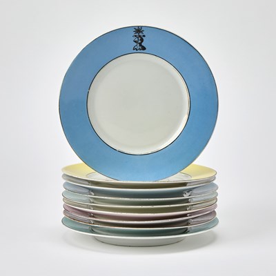 Lot 391 - Nine Colored Rim Porcelain Luncheon Plates