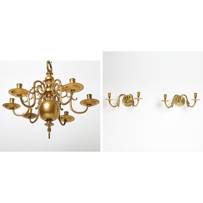 Lot 376 - Group of Brass Lighting
