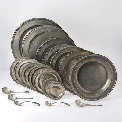 Lot 370 - Group of Pewter Plates and Utensils
