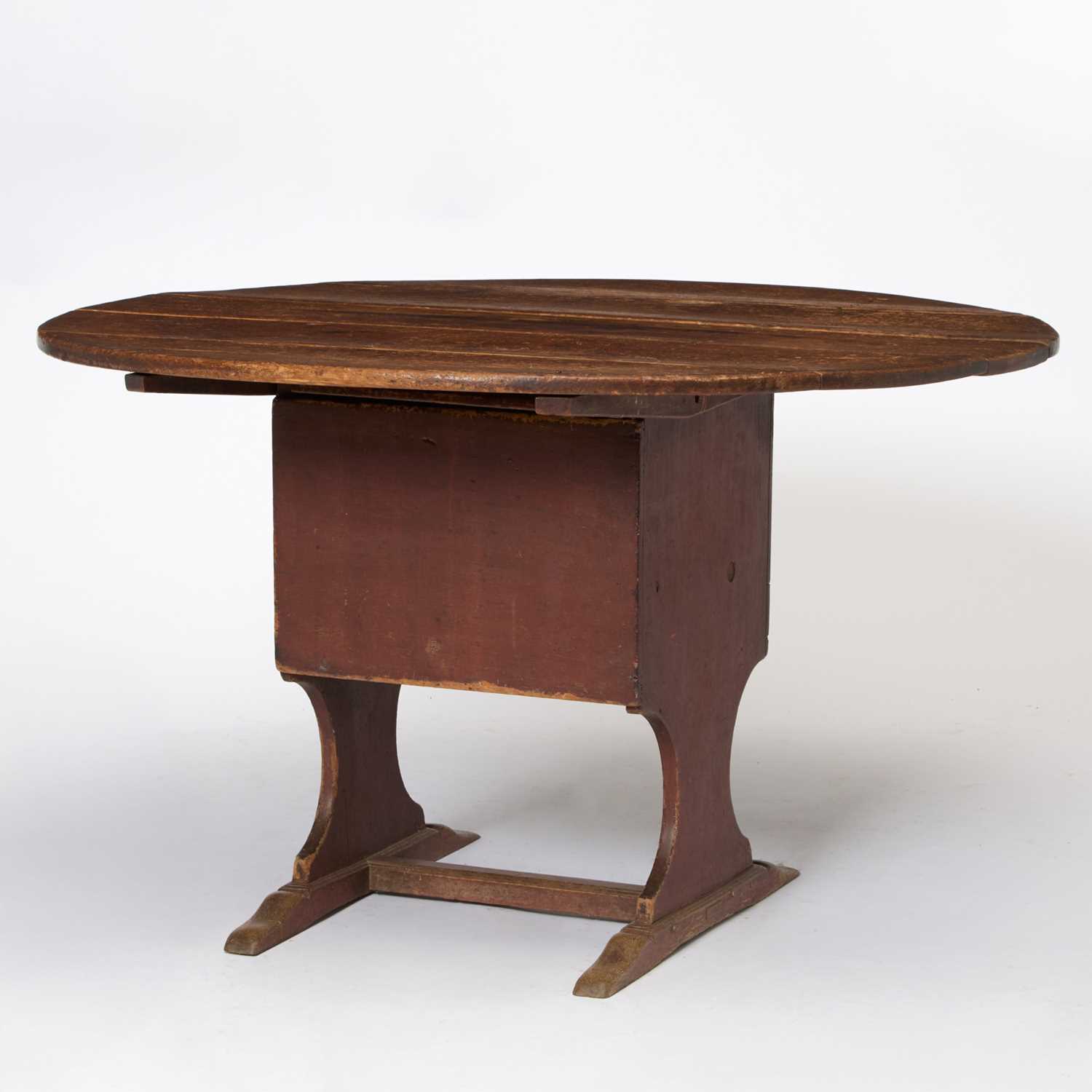 Lot 353 - Red Painted Pine and Oak Shoe-Foot Hutch Table