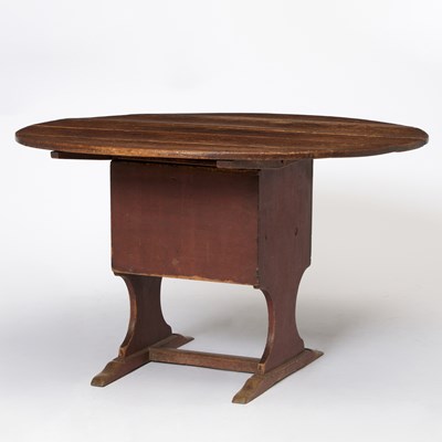 Lot 353 - Red Painted Pine and Oak Shoe-Foot Hutch Table