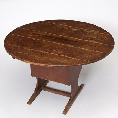 Lot 353 - Red Painted Pine and Oak Shoe-Foot Hutch Table