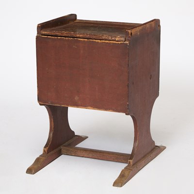 Lot 353 - Red Painted Pine and Oak Shoe-Foot Hutch Table