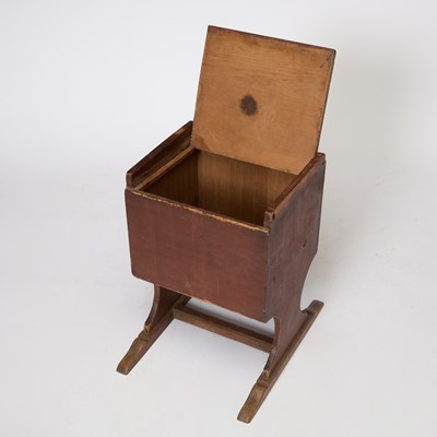 Lot 353 - Red Painted Pine and Oak Shoe-Foot Hutch Table