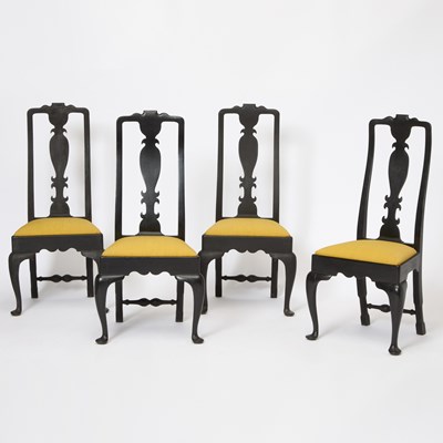 Lot 373 - Set of Four Queen Anne Black Painted Side Chairs