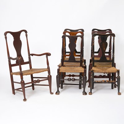 Lot 374 - Assembled Set of Seven Queen Anne Vasiform-Splat Chairs