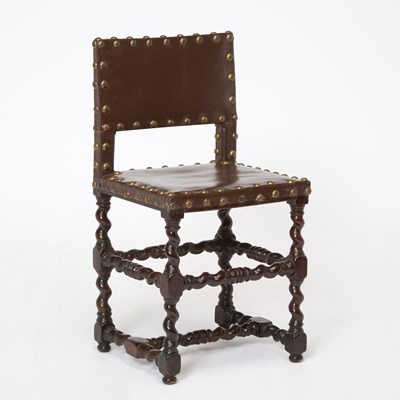 Lot 359 - Early Turned Walnut and Leather Chair