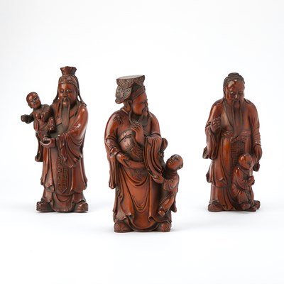 Lot 46 - A Group of Three Chinese Boxwood Carvings of Fu Lu Shou