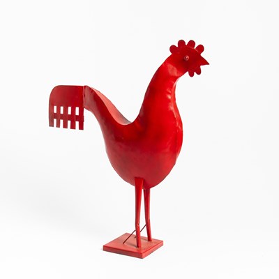 Lot 120 - Red Painted Sheet Metal Figure of a Rooster