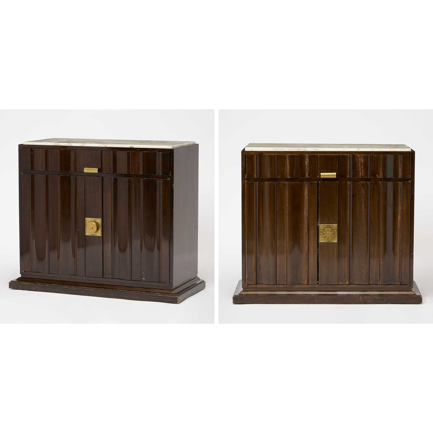 Lot 372 - Pair of Tommi Parzinger Marble Top Walnut Cabinets