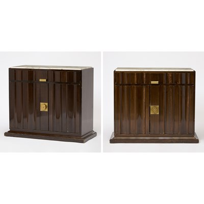 Lot Pair of Tommi Parzinger Marble Top Walnut Cabinets