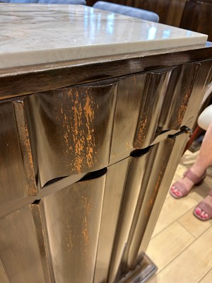 Lot 372 - Pair of Tommi Parzinger Marble Top Walnut Cabinets