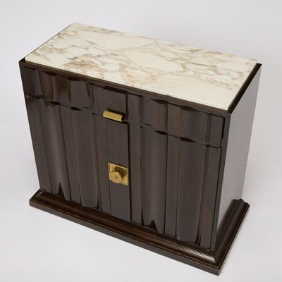 Lot 372 - Pair of Tommi Parzinger Marble Top Walnut Cabinets
