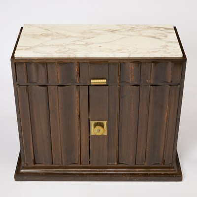 Lot 372 - Pair of Tommi Parzinger Marble Top Walnut Cabinets