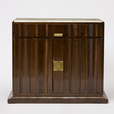 Lot 372 - Pair of Tommi Parzinger Marble Top Walnut Cabinets