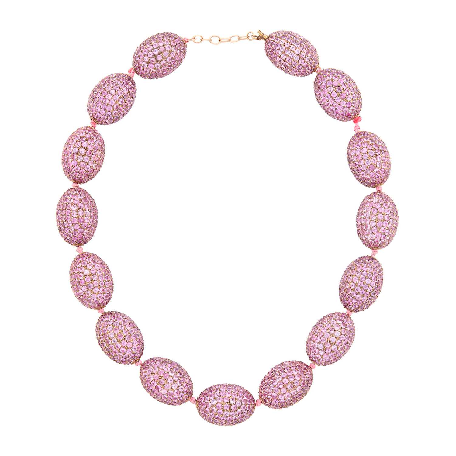 Lot 74 - Rose Gold-Plated Silver and Pink Sapphire Bead Necklace