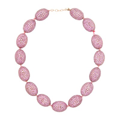 Lot 74 - Rose Gold-Plated Silver and Pink Sapphire Bead Necklace
