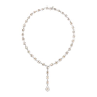 Lot 1080 - White Gold, Colored Diamond and Diamond Pendant-Necklace