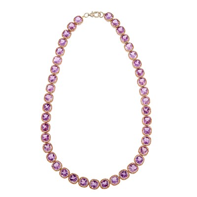 Lot 2095 - Silver, Amethyst, Orange Sapphire and Diamond Necklace