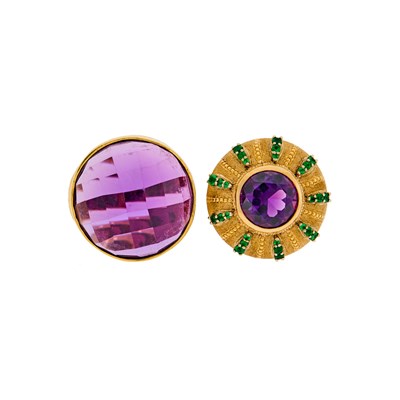 Lot 2222 - Two Gold, Amethyst and Tsavorite Garnet Rings