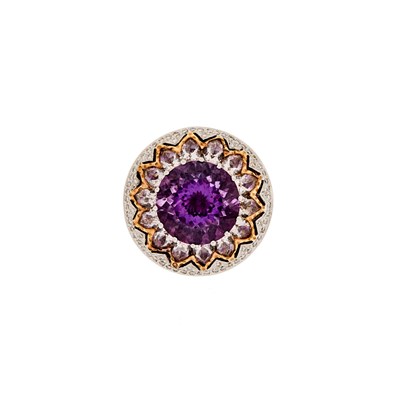 Lot 2094 - Two-Color Gold, Amethyst, Quartz and Diamond Ring