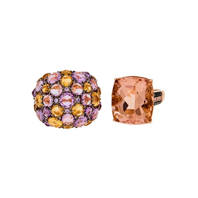 Lot 2254 - Two Rose Gold, Colored Stone, Colored Diamond and Diamond Rings