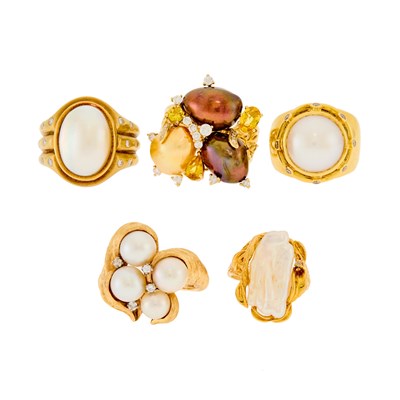 Lot 2280 - Group of Gold, Freshwater, Mabé and Baroque Pearls and Diamond Rings