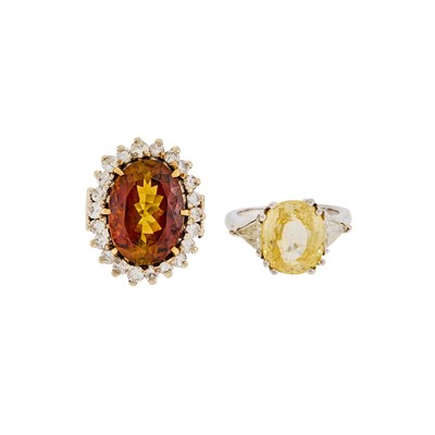 Lot 2105 - Two White Gold, Yellow Sapphire, Andalusite and Diamond Rings