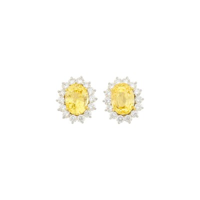 Lot 247 - Pair of Platinum, Gold, Yellow Sapphire and Diamond Earclips