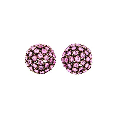 Lot 2285 - Pair of Blackened Gold and Pink Sapphire Dome Earclips