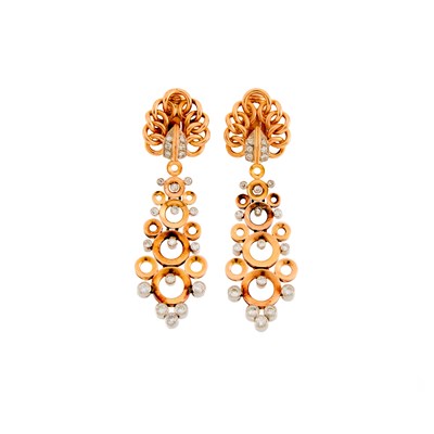 Lot 2032 - Pair of Rose Gold, Platinum and Diamond Pendant-Earclips