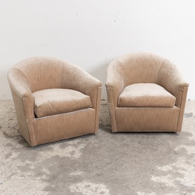 Lot 193 - Pair of Velveteen Upholstered Swivel Club Chairs